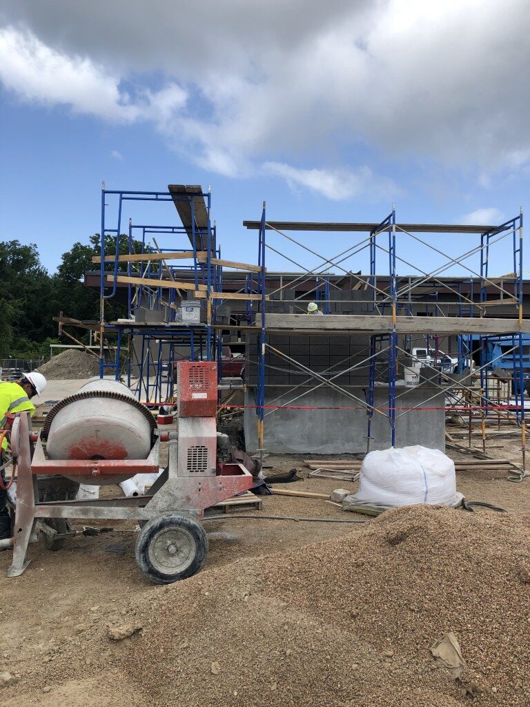 14 control building block walls being installed